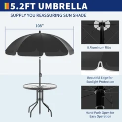 6 Pieces Outdoor Dining Set With Umbrella, Patio Table And 4 Folding Chairs With Umbrella, Garden Patio Furniture Set With Umbrellas, Tempered Glass -Furniture GUEST 465bbccc 1f9b 4542 baa2 d7cb62c89666