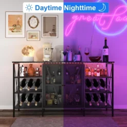 55.12" Farmhouse Wine Bar Cabinet With Wine Rack And Glass Holder, Rustic Coffee Bar ，Metal Sideboard And Liquor Table Cabinet -Furniture GUEST 46f5d8c2 3515 4fdc 8dba 3e0508d17fcb