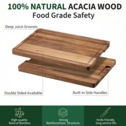 Large Acacia Wooden Cutting Board For Kitchen, Edge Grain Wood Chopping Board With Juice Groove And Handles, Pre-Oiled Carving Tray For Meat -Furniture GUEST 47f6853b 00c3 4dcf a57f 23ad4aab77e6