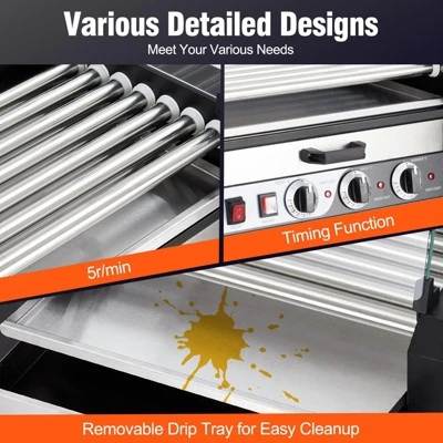 Hot Dog Roller - 7 Rollers, 18 Hot Dogs Capacity, Stainless Sausage Grill Cooker 7 Hot Dog Roller - 7 Rollers, 18 Hot Dogs Capacity, Stainless Sausage Grill Cooker - Image 5