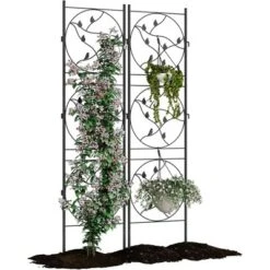 Black Metal Trellis For Climbing Plants - Heavy Duty Rustproof Garden Trellis For Roses, Vines & Vegetables - Indoor/Outdoor Plant Support -Furniture GUEST 48b5b6dc 45ac 4838 bfa2 2ec1be75f81c
