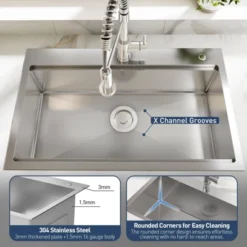 Drop In Kitchen Sink,Stainless Steel Kitchen Single Bowl Sinks, Modern Top Mount 16 Gauge Workstation Sink- With Pull-Down Faucet For Bar -Furniture GUEST 48ca17a6 b75c 433b b6fe 4505e7cafbcd