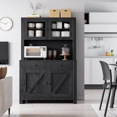 TROPOW Kitchen Pantry Cabinet With Microwave Stand, Freestanding Hutch Cabinet With Buffet Cupboard, Tall Kitchen Cabinets With Adjustable Shelves 4 TROPOW Kitchen Pantry Cabinet With Microwave Stand, Freestanding Hutch Cabinet With Buffet Cupboard, Tall Kitchen Cabinets With Adjustable Shelves - Image 2