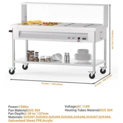 Commercial Food Warmer - 1500W Electric Steam Table With Acrylic Guard, 12-Pan Stainless Steel, (110V) -Furniture GUEST 49523a0e b9ea 4e53 8dbe 94a557bcd1d8