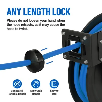 Auto Rewind Air Compressor Hose Reel 25FT 3/8" 300PSI | Commercial-Grade Dual Wall Mount Brackets + Tangles-Free Hybrids Hose 4 Auto Rewind Air Compressor Hose Reel 25FT 3/8" 300PSI | Commercial-Grade Dual Wall Mount Brackets + Tangles-Free Hybrids Hose - Image 2