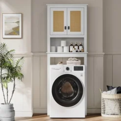 63" Over The Toilet Storage Cabinet,Farmhouse Over Toilet Bathroom Organizer With Rattan Doors,Freestanding Wood Above Toilet Storage Cabinet ,White 14 63" Over The Toilet Storage Cabinet,Farmhouse Over Toilet Bathroom Organizer With Rattan Doors,Freestanding Wood Above Toilet Storage Cabinet ,White -Furniture GUEST 49e92068 aabc 4935 9373 bd5ee8ee86de