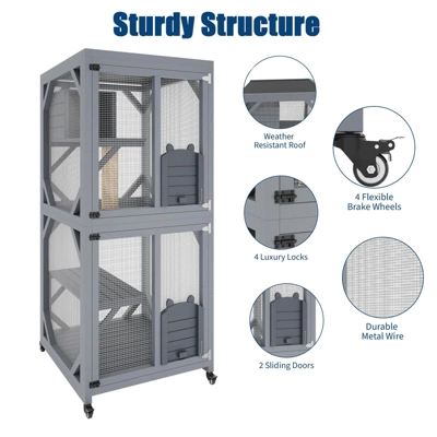 Outdoor Cat Enclosure - 4 Tiers On Wheels With Weatherproof Roof, Platforms, Resting Box, Scratch Post (68'' Window Catios) 11 Outdoor Cat Enclosure - 4 Tiers On Wheels With Weatherproof Roof, Platforms, Resting Box, Scratch Post (68'' Window Catios) - Image 9