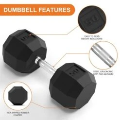 TROPOW Rubber-Coated Hex Dumbbell Set (5-50LB Pairs & 100-550LB Bulk Options) ¨C Black Gym & Home Weights For Strength Training & Full-Body Workouts