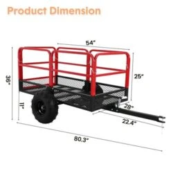 TROPOW ATV Trailer Garden Dump Cart , 1500 LBS 22 Cubic Feet Heavy Duty Steel Pull Behind Yard Wagon Cart With 2 Wheels, For Lawn Mower Tractor