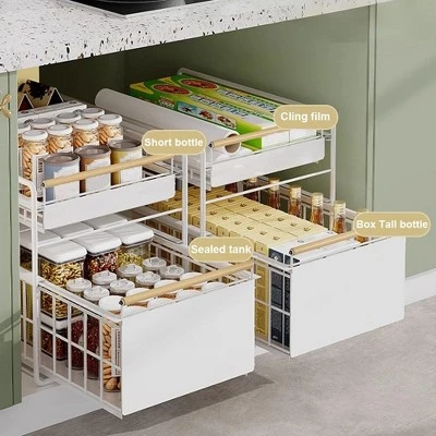 TROPOW 2-Tier Stainless Steel Pull Out Cabinet Organizer,Heavy Duty Chrome Plated Wire Basket With Shelf Liner For Pantry Storage Under Sink 4 TROPOW 2-Tier Stainless Steel Pull Out Cabinet Organizer,Heavy Duty Chrome Plated Wire Basket With Shelf Liner For Pantry Storage Under Sink - Image 2