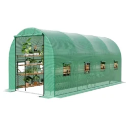 Outdoor Greenhouse - Walk-In Tunnel With 8 Mesh Vents, Swing Door & Roll-Up Door, Reinforced Galvanized Steel Frame & Durable PE Cover -Furniture GUEST 4b3a3933 454b 49cd 8a02 20427db77fd7