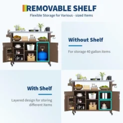 TROPOW Outdoor Grill Cart With Storage Cabinet, Farmhouse Solid Wood Kitchen Island On Wheels, Outdoor Grill Table With Stainless Steel Table Top -Furniture GUEST 4b5edb80 bc95 44e0 b3e8 4812cb678bc8