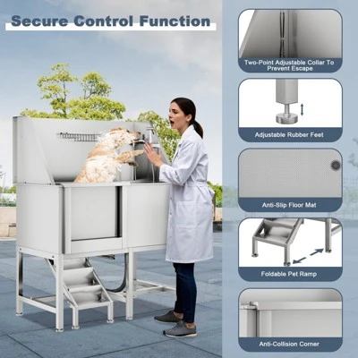 Pet Bath Tub - 50'' Professional Stainless Steel With Retractable Stairs, Faucet/Showerhead, Washing Gloves, For Large/Medium/Small Pets 8 Pet Bath Tub - 50'' Professional Stainless Steel With Retractable Stairs, Faucet/Showerhead, Washing Gloves, For Large/Medium/Small Pets - Image 6