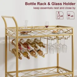 Gold Bar Cart 2-Tier With Wheels, Gold Serving Cart With Wine Rack & Glass Holders For Living Room, Kitchen, Dining -Furniture GUEST 4c68cabc 1d44 4f81 a8ba e8b58d4eeff5