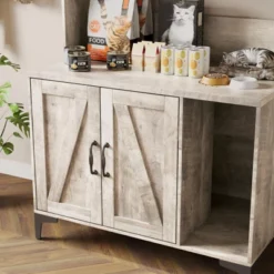 Large Cat Litter Box Enclosure Furniture - Farmhouse Style Pet House With 3 Open Shelves, Storage Cabinet - Modern Wood End Table For Bedroom -Furniture GUEST 4d117d4b 4190 4416 91a8 a5c9bed4f39d