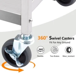 Folding Utility Cart, Stainless Steel Collapsible Service Cart 133 Lbs Large Loading Per Shelf, Sturdy 3-Tier Rolling Cart With Wheels Lockable -Furniture GUEST 4d762ace f60b 46d0 aa7a bbe249baf4fc