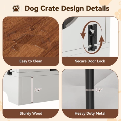 Dog Crate Furniture, 39.4" Dog Kennel For Dogs Up To 70 Lb, With Bed Mat, Heavy-Duty Dog Cage End Table, Three Doors Dog House, White/Brown 5 Dog Crate Furniture, 39.4" Dog Kennel For Dogs Up To 70 Lb, With Bed Mat, Heavy-Duty Dog Cage End Table, Three Doors Dog House, White/Brown - Image 3