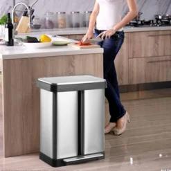 16 Gallon/60 L Dual Compartment Trash Can, Stainless Steel Garbage Can With Soft-Close Lid And 2 Plastic Removable Inner Bucket For Kitchen, Office -Furniture GUEST 4dda1d1d 666b 4a18 af22 b89b4cea8313