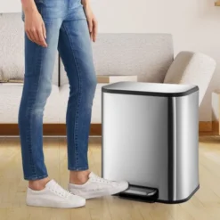 8 Gallon Kitchen Trash Can With Lid, Stainless Steel Garbage Can With Foot Pedal & Removable Inner Bucket, Rectangular Step On Waste Bin (Silver, 30L) -Furniture GUEST 4deb4f0e e044 4878 abc4 9307e668ca7f