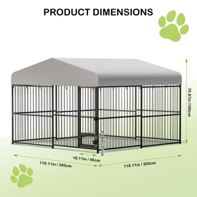 Dog Kennel, 8¡Á4¡Á6FT Large Heavy Duty Outdoor Metal Dog Cage - Weatherproof, Lock, Feeding Bowl & Waterproof Roof (All Breeds) 4 Dog Kennel, 8¡Á4¡Á6FT Large Heavy Duty Outdoor Metal Dog Cage - Weatherproof, Lock, Feeding Bowl & Waterproof Roof (All Breeds) - Image 2