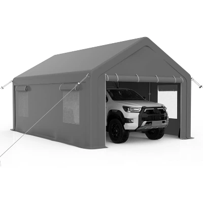 Carport, Portable Garage 13x20FT Heavy Duty - Galvanized Frame, 180g PE Waterproof Canopy With 4 Doors (2 Side Doors) & 4 Windows For Truck, Boat 11 Carport, Portable Garage 13x20FT Heavy Duty - Galvanized Frame, 180g PE Waterproof Canopy With 4 Doors (2 Side Doors) & 4 Windows For Truck, Boat - Image 9
