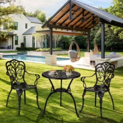 TROPOW 3 Piece Bistro Set, Outdoor Bistro Table And Chairs Set Of 2, Rust-Resistant Cast Aluminum All Weather Patio Outdoor Bistro Set With Umbrella -Furniture GUEST 509b286e 37e7 4ade 84c1 416e74b3f937