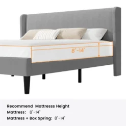 Queen Size Bed Frame With Upholstered Headboard,Wooden Platform Bed Frame With 2 Storage Pockets,Vertical Channel Tufted Wingback,Light Gray -Furniture GUEST 510adf08 d258 496c 9a1e 84de3393578b