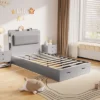 Twin Size Bed Frame, Wooden Platform Bed Frame With 2-Tier Storage Headboard And 2 Drawers, Twin Size Bed Frame With Wooden Slat Support, Light Grey -Furniture GUEST 51b58f09 c550 477d 9d66 b39a7ac30abc