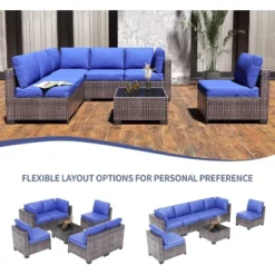 Patio Furniture Set 7 Pieces Outdoor Rattan With Detachable Soft Cushions Patio Conversation Sets Waterproof Patio Sectional Sofa With Glass Top Table -Furniture GUEST 52bd9565 91aa 41a3 8853 6caae3b2c109