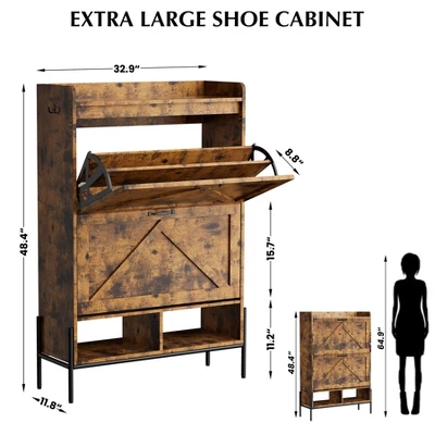 Shoe Cabinet With 2 Flip Drawers, Freestanding Entryway Shoe Storage Organizer, Narrow Rack Cabinet 5 Shoe Cabinet With 2 Flip Drawers, Freestanding Entryway Shoe Storage Organizer, Narrow Rack Cabinet - Image 3