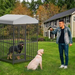 Dog Kennel, 4X4x6FT Large Outdoor Dog Kennel With UV-Resistant Roof & Swivel Feeder - Heavy Duty For Medium/Large Dogs -Furniture GUEST 531afbdf c9ed 44d0 b364 2ae99fa5f12e
