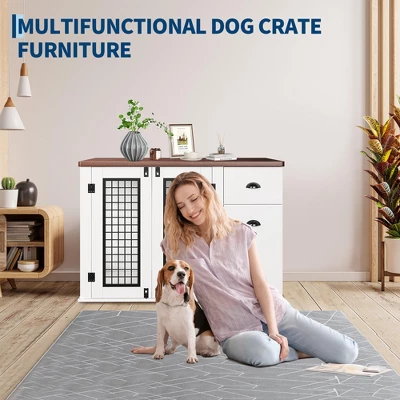 44'' Dog Crate Furniture With Drawer & Cabinet, Heavy Duty Dog Kennel Furniture, Wooden Indoor Pet Cage Side End Table For Small To Medium Pets 3 44'' Dog Crate Furniture With Drawer & Cabinet, Heavy Duty Dog Kennel Furniture, Wooden Indoor Pet Cage Side End Table For Small To Medium Pets