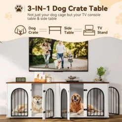 71" Large Dog Crate Furniture For 2 Dogs, Wooden Double Dog Crate With Door, Indoor Dog Kennel TV Stand With Divider And Cushion For Large Medium Dogs -Furniture GUEST 535239da fc15 4be6 b8f5 11191286b99f