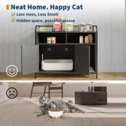 Cat Litter Box Enclosure With Metal Frame And Dual Storage Shelves, Modern Hidden Litter Box Furniture Indoor Cat House, Side Table Style,Black -Furniture GUEST 536fcbda 040f 4652 bb31 e4bbf85fb048