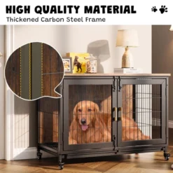 37.5 Inch Dog Kennel Furniture, Heavy Duty Dog Crate Furniture With Wheels, Grid Base, Removable Tray, Latches, Indoor Farmhouse Dog Cage -Furniture GUEST 5387881f 72a9 4979 b22d 0722083eed6e