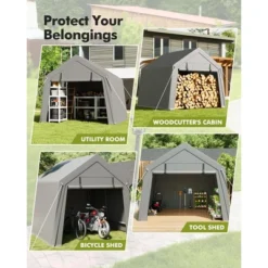 Portable Carport, Storage Shed With Heavy Duty Waterproof Tarp & 2 Roll-Up Zipper Doors, Ideal Tent For Motorcycles, Bikes, Garden Tools -Furniture GUEST 538ea178 4637 4b06 9561 bb44e96df96c