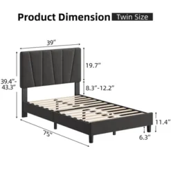 Bed Frame With Adjustable Headboard, Linen Upholstered Platform Bed Frame With Strong Wooden Slats, Mattress Foundation