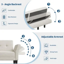 89" Futon Sofa Bed, Modern Sleeper Sofa With Adjustable Backrest & Armrest, Convertible Futon Couch Bed With 2 Pillows For Living Room, Bedroom -Furniture GUEST 54533416 f91a 4d18 8ab4 1db6364640c1