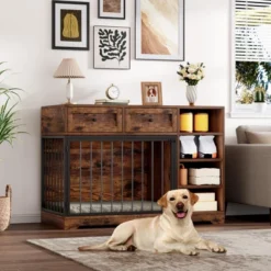 Dog Crate Furniture 47”, Large Dog Crate TV Stand With 2 Drawers And 4 Shelves, Wooden Dog Kennel Indoor, Decorative Dog Cage With Storage -Furniture GUEST 545540b0 dd3a 4591 8100 1d99545417bb