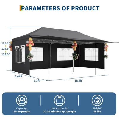 10x20 Pop Up Canopy Tent, For Parties With Roller Bag, With 6 Removable Sidewalls, Upgraded Thickened Legs, 6 Sand Bags 8 10x20 Pop Up Canopy Tent, For Parties With Roller Bag, With 6 Removable Sidewalls, Upgraded Thickened Legs, 6 Sand Bags - Image 6