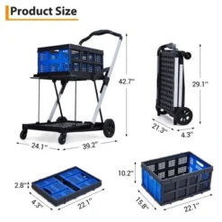 Shopping Cart, 2 Tier Collapsible Folding Grocery Cart With Removable Crate - 198 Lb Capacity, Wheels For Supermarket Home Blue -Furniture GUEST 55ced880 993e 438f 9bed ea362a57b268