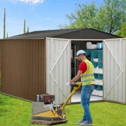 Outdoor Storage Shed, Large Garden Shed,Large Metal Tool Sheds With Sloping Roof And Vents,Updated Reinforced And Lockable Doors Frame Metal Storage