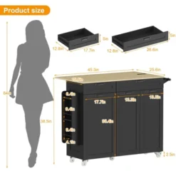 Kitchen Island With Trash Can Storage Cabinet, Kitchen Cart With Drop Leaf, Spice Rack, Towel Rack And Drawer -Furniture GUEST 572243c5 1ed6 4b75 9190 4f2cdfd92a0d