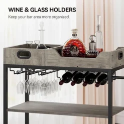 TROPOW 2-Portable-Tray Home Bar Cart | 3-Tier Rolling Bar Cart With Wheels, Wine Rack & Glass Holder -Furniture GUEST 58257814 8377 4025 ab99 8bdfe1f5b098