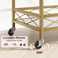 Gold Bar Cart 2-Tier With Wheels, Gold Serving Cart With Wine Rack & Glass Holders For Living Room, Kitchen, Dining -Furniture GUEST 585835b0 f1aa 4ea7 84fc d7532f688497