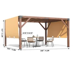 Wooden Pergola - 12'X14' Cedar Wood With Retractable Shade Canopy, Durable Rot-Resistant, Versatile -Furniture GUEST 587c62c6 ba2d 4309 aa82 0796c917b25a