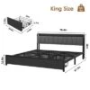 Bed Frame With Storage Headboard, Industrial Full Platform Bed With 2 Large Drawers And Charging Station, Black -Furniture GUEST 58910827 6e60 4621 9094 5539a5e09fc3