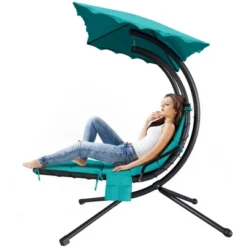 Hanging Chaise Lounge Swing Chair, Hanging Curved Chaise Lounge Chair Umbrella, Curved Steel Hammock Lounger Chairs For Patio Pool Garden Backyard -Furniture GUEST 58a73e10 5a71 40df b7a9 b39c35ba5f18