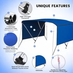 3/4 Bow Bimini Tops With Mesh Sidewalls, Boat Canopy With Support Poles, Marine Grade Pu Coating Canvas, 2 Straps, 2 Rear Support Poles, Zippered Boot 13 3/4 Bow Bimini Tops With Mesh Sidewalls, Boat Canopy With Support Poles, Marine Grade Pu Coating Canvas, 2 Straps, 2 Rear Support Poles, Zippered Boot -Furniture GUEST 58f30117 e499 43ad 8d36 6d23a1504f43