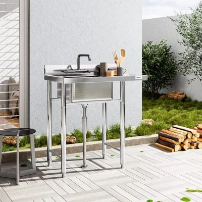 Compartment Stainless Steel Utility Sink With Backsplash, Freestanding Laundry Sink, Cleaning Washing Station For Garage, Kitchen, Backyard 9 Compartment Stainless Steel Utility Sink With Backsplash, Freestanding Laundry Sink, Cleaning Washing Station For Garage, Kitchen, Backyard - Image 7